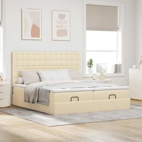 VidaXL Οθωμανικό κρεβάτι με στρώματα & LEDs Κρέμα 180x200cm ύφασμα