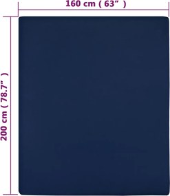 vidaXL Σεντόνι Με Λάστιχο Μπλε 160x200 εκ. Βαμβακερό Ζέρσεϊ