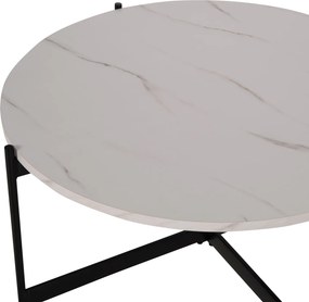 ΤΡΑΠΕΖΙ ΣΑΛΟΝΙΟΥ HM9588.05 MDF ΛΕΥΚΟ ΜΑΡΜΑΡΟ-ΜΑΥΡΗ ΜΕΤΑΛΛΙΚΗ ΒΑΣΗ Φ80x45Υεκ.