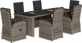 vidaXL Σετ Τραπεζαρίας Κήπου 7 τεμ. Γκρι Συνθ. Ρατάν με Μαξιλάρια