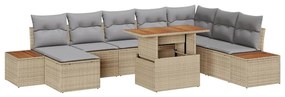 vidaXL Σέτ φαγητού για κήπο με μαξιλάρι 9 pcs Μπεζ, Γκρι