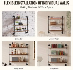 VEVOR Industrial Pipe Shelf 3 Tier 32x7.87in Wall-Mount for Kitchen Bedroom