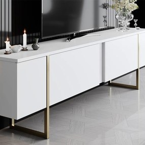 Έπιπλο τηλεόρασης Luxe Megapap χρώμα λευκό - χρυσό 180x30x50εκ.