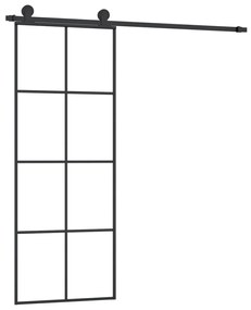 Συρόμενη Πόρτα με Μηχανισμό 76x205 εκ. Γυαλί ESG &amp; Αλουμίνιο - Μαύρο