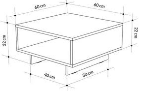Τραπεζάκι σαλονιού Hola Megapap χρώμα λευκό - ανθρακί 60x60x32εκ.