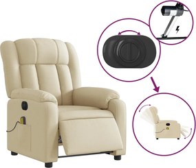 vidaXL Πολυθρόνα Μασάζ Ανακλινόμενη Ηλεκτρική Κρεμ Υφασμάτινη