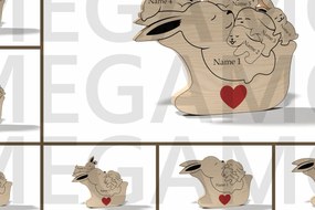 Intra απο ξύλο plywood 3mm-4mm πάχος – Εξατομικευμένο ζώδιο παζλ Family Bunny Δίασταση 20x20 cm INTRAFABR-121878416