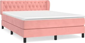 vidaXL Κρεβάτι Boxspring με Στρώμα Ροζ 140x190 εκ. Βελούδινο