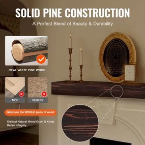 VEVOR Fireplace Mantel Wood Shelf Floating Rustic Fireplace Mantel 48&quot; Brown