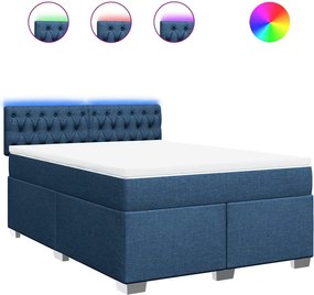 vidaXL Κρεβάτι Boxspring με Στρώμα Μπλε 140x190 εκ. Υφασμάτινο