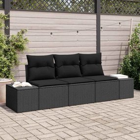vidaXL Σετ Καναπέ Κήπου 3 pcs Μαύρο Πολυ ράταν