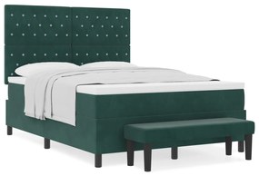 vidaXL Κρεβάτι Box Spring με Μαξιλάρι & Παγκάκι Σκούρο Πράσινο 160x200 εκ Βελούδο