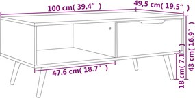 vidaXL Τραπεζάκι Σαλονιού Γκρι 100 x 49,5 x 43 εκ. από Επεξ. Ξύλο