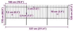 vidaXL Κάγκελα Περίφραξης με Λόγχες Μαύρα 5,1 x 1,2 μ. από Χάλυβα