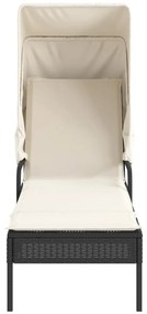 vidaXL Ξαπλώστρα Μαύρη Συνθετικό Ρατάν με Σκίαστρο και Τραπεζάκι