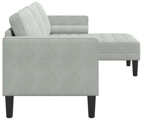 vidaXL Καναπές 3 Θέσεων με Chaise L-σχήματος Ανοιχτό Γκρι 160 εκ Βελούδο