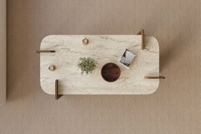Τραπεζάκι Σαλονιού Τραβερτίνη / Καρυδί FLELION 120x60x35