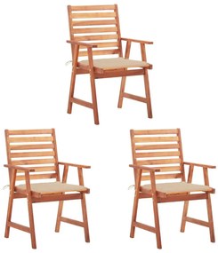 Καρέκλες Τραπεζαρίας Εξ. Χώρου 3 τεμ. Ξύλο Ακακίας με Μαξιλάρια - Μπεζ
