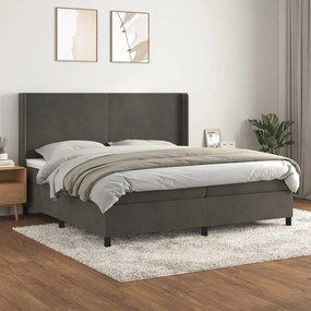 Κρεβάτι Boxspring με Στρώμα Σκούρο Γκρι 200x200 εκ. Βελούδινο