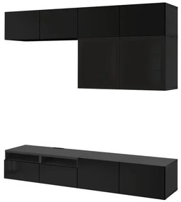 BESTÅ σύνθεση αποθήκευσης TV/ γυάλινες πόρτες/συρτάρια με μαλακό κλείσιμο, 240x42x231 cm 194.122.37