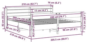 Σκελετός Κρεβατιού Χωρίς Στρώμα 200x200 εκ Μασίφ Ξύλο Πεύκου - Καφέ