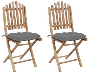 Καρέκλες Κήπου Πτυσσόμενες 2 τεμ. από Μπαμπού με Μαξιλάρια