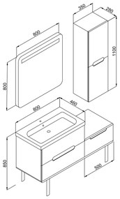 Σετ Έπιπλο Μπάνιου MASAL Λευκό MDF 18mm Λάκα 130 9SMAS130WHM Πάγκο 130x46x85cm