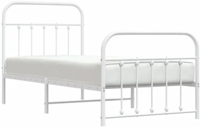 vidaXL Πλαίσιο Κρεβατιού με Κεφαλάρι/Ποδαρικό Λευκό 90x190 εκ. Μέταλλο
