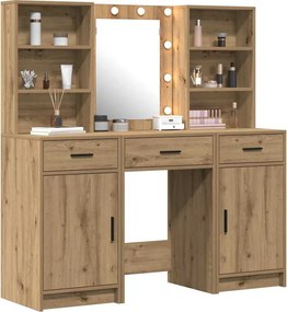 vidaXL Σετ Τραπέζι Ντυσίματος με LED 3 τμχ. Artisan Oak