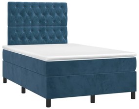 VidaXL Κρεβάτι Boxspring με Στρώμα & LED Σκ. Μπλε 120x190εκ. Βελούδινο