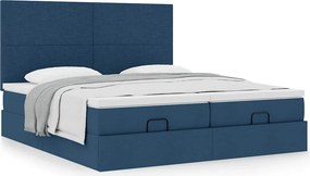 vidaXL Οθωμανικό κρεβάτι με στρώματα μπλε 200x200cm ύφασμα