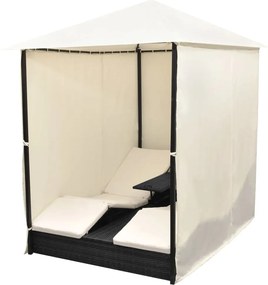 vidaXL Ξαπλώστρα Διπλή Μαύρη από Συνθετικό Ρατάν με Κουρτίνες