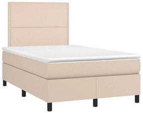 Κρεβάτι Boxspring Στρώμα&amp;LED Καπουτσίνο 120x200 εκ. Συνθ. Δέρμα - Καφέ