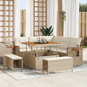 vidaXL Σετ Κήπου 8 Τεμαχίων με Μαξιλάρια σε Μπεζ Χρώμα από Πολυ rattan.