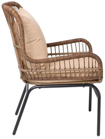 MAX Πολυθρ.Μεταλ.Μαύρη/Wicker SALSA Φυσικό, Μαξ.Eκρού 64x69x89cm (Σετ 2 ΤΕΜ)
