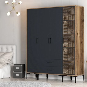 Τετραφυλλη Ντουλαπα Καρυδι/Ανθρακι SOLANO 47.5x120x201.4
