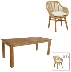 Intrahome Τραπεζαρία Kalie-Wooly Intrahome σετ 7τεμ σε φυσική-μπεζ απόχρωση 220x90x75εκ | SKU: INTRAPA-454111174