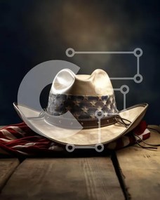 Intra Συλλεκτικό Ξύλινο Παζλ Plywood  4mm - Λευκό καπέλο καουμπόη στην αμερικανική σημαία Σε Ξύλινο Κουτί - Διαστάσεις: 10x10 cm – 25 κομμάτια