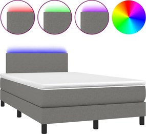 vidaXL Κρεβάτι Boxspring με Στρώμα &amp; LED Σκ.Γκρι 120x190εκ. Υφασμάτινο