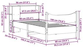 Σκελετός Κρεβ. Χωρίς Στρώμα Καφέ Κεριού 90x190 εκ Μασίφ Πεύκο - Καφέ