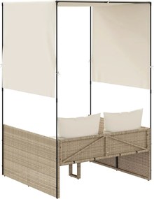 vidaXL Ξαπλώστρα Διπλή Μπεζ από Συνθετικό Ρατάν με Οροφή / Κουρτίνες