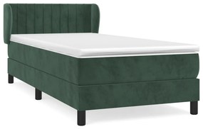 Κρεβάτι Boxspring με Στρώμα Σκούρο Πράσινο 90x190 εκ. Βελούδινο - Πράσινο