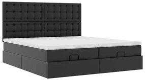 vidaXL Οθωμανικό κρεβάτι με στρώματα Μαύρο 180x200cm Faux Leather
