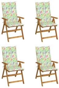Καρέκλες Κήπου Ανακλινόμενες 4 τεμ. Ξύλο Ακακίας με Μαξιλάρια - Καφέ