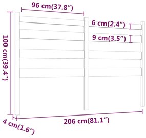 Κεφαλάρι Κρεβατιού Γκρι 206 x 4 x 100 εκ. από Μασίφ Ξύλο Πεύκου - Γκρι