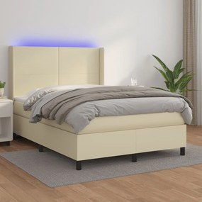 vidaXL Κρεβάτι Boxspring με Στρώμα &amp; LED Κρεμ 140x200 εκ. Συνθ. Δέρμα