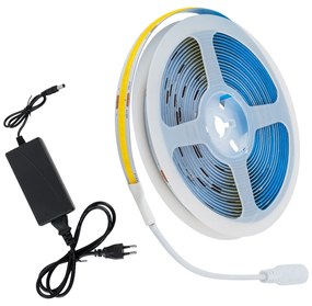 GloboStar® 70415 Σετ Ταινία COB LED 5m 48W/5m 308LED/m 768lm/m 120° DC 12V IP20 με Τροφοδοτικό Θερμό Λευκό 2700K