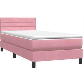 vidaXL Κρεβάτι Boxspring με Στρώμα Ροζ 80x220 εκ. Βελούδινο