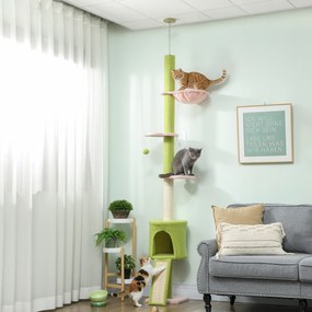 Cat Tree Cave αιώρα ρυθμιζόμενο ύψος ξύσιμο με υφασμάτινο κάλυμμα πράσινο