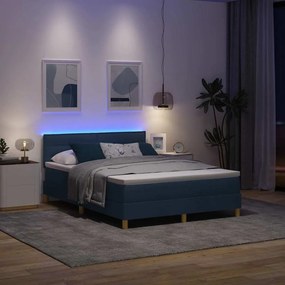 vidaXL LED Κρεβάτι με βάθρο με μαξιλάρι Μπλε 140 x 200 cm ύφασμα